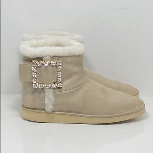 Roger Vivier Winter Viv' Strass suede and shearling ankle boots size 39